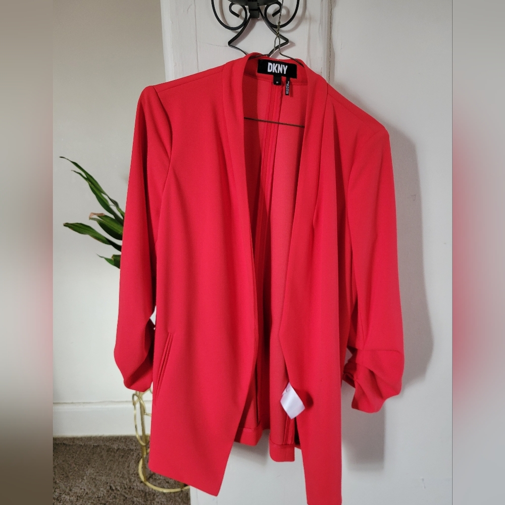DKNY Women's Vibrant Red Orange Blazer